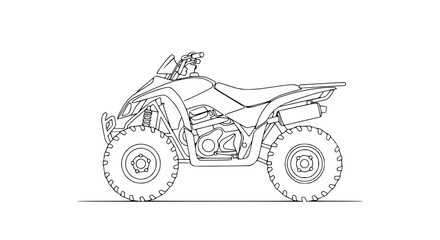 All-terrain vehicle outline drawing, quad bike sketch, white background, side view © Kaleng