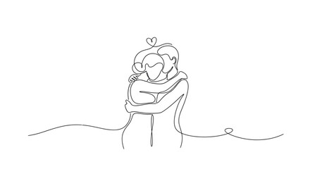 Fototapeta premium Couple Hugging Continuous Line Art with Heart Detail