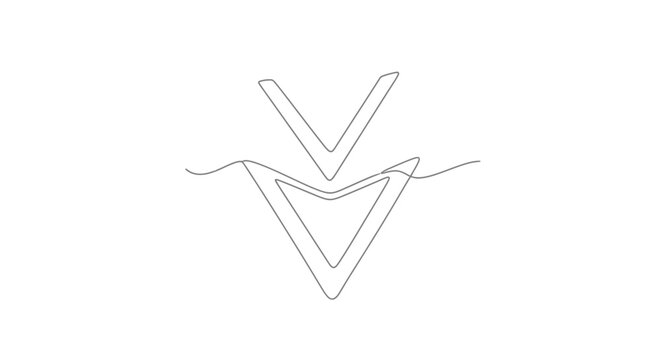 Abstract minimalist single line drawing of two arrows pointing down, clean design
