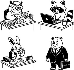 Set of cartoon forest animals working in a modern office environment. © Aqila cohar
