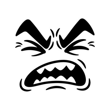 Angry black and white screaming face expression
