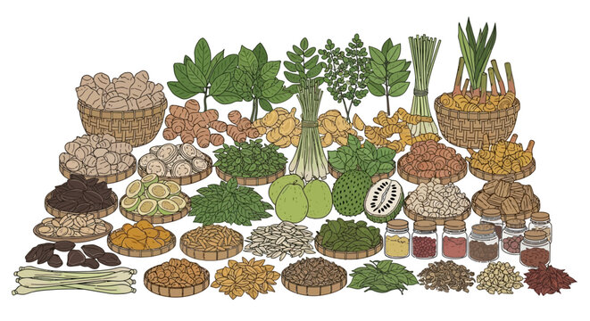 Variety of Herbs and Spices Displayed.