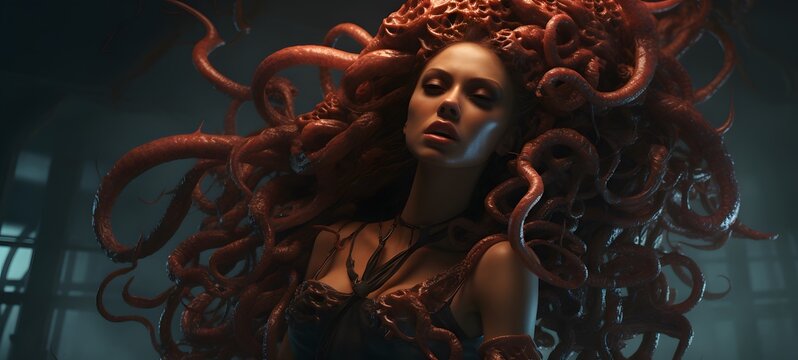Medusa vs kraken humanidad full body,generative AI