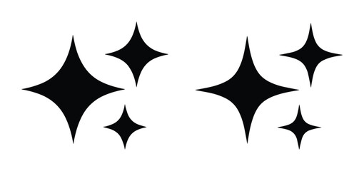 Sparkle star icons, black twinkle glitter symbols, magic shining star vector set © usmi