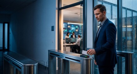 Fototapeta premium Secure entry to a fintech fraud detection command center