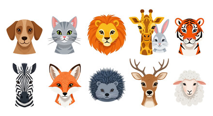 Obraz premium Cute animal icons, colorful wildlife symbols, cartoon zoo creatures, vector illustrations