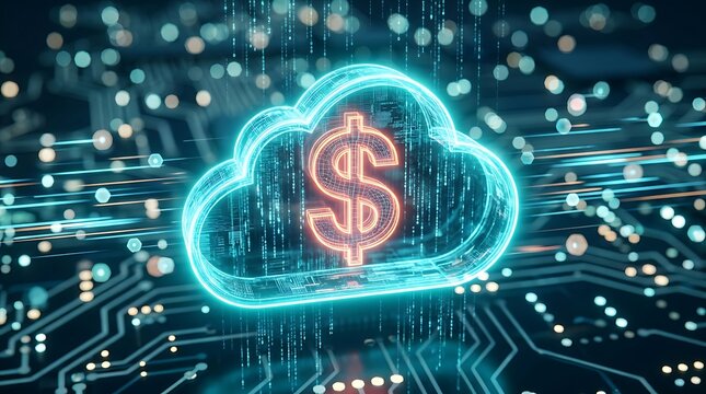 Simbol Dolar dalam Awan Digital: Konsep Keuangan Cloud dan Investasi Teknologi Masa Depan