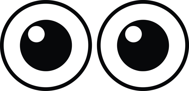 Pair of cartoon eyes with large black pupils and single white reflection highlight for character kit.