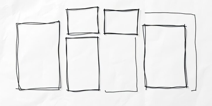 Whimsical, unevenly drawn frames in various shapes and sizes, sketched on textured paper,  playful,  illustration frame