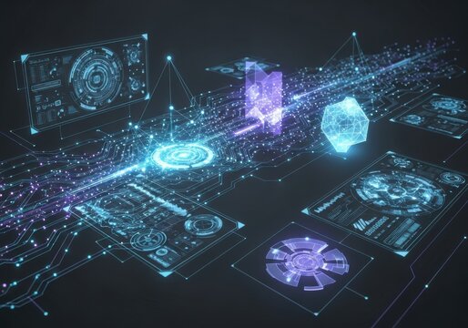 Abstract digital network with glowing circuits and data points technology abstract connection futuristic information background electric communication internet macroscope macroshot