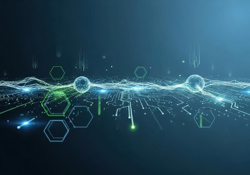Abstract digital landscape with glowing particles and hexagonal shapes abstract landscape particles hexagonal technology connection futuristic information background electric internet