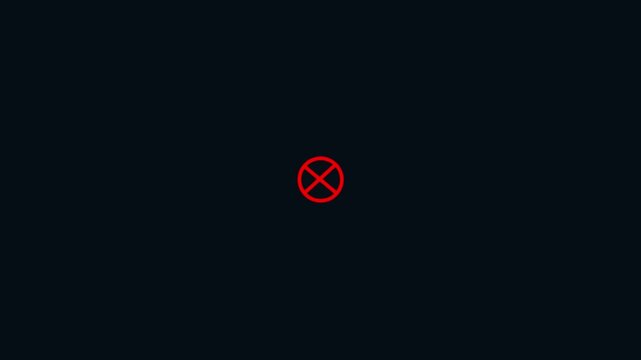 Warning, stop, prohibited or no entry forbidden circle and line symbol icon Animation on black screen background. delete, denied, ban or block icon 4K Video motion graphic animation 4k video...