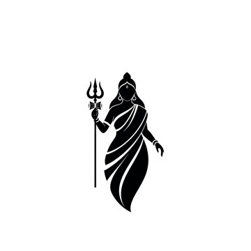 Silhouette of Hindu Goddess Durga holding a Trident.