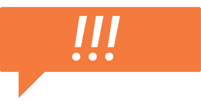 Orange speech bubble with exclamation marks vector illustration. Warning alert, system notification, urgent message, error feedback, important news, digital talk. Chat box with punctuation
