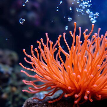 Anemone-like tendrils sway gently in water current, marine, aquatic