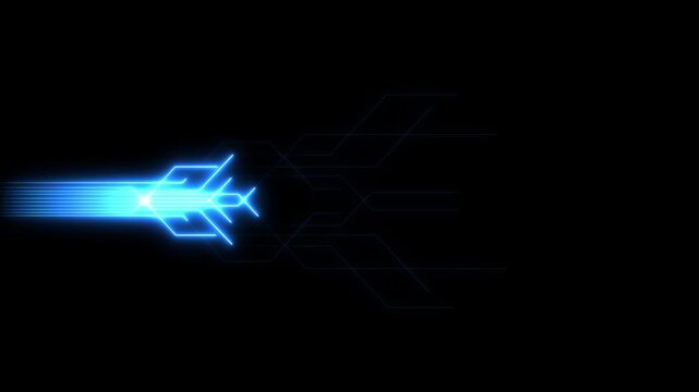 Glowing straight neon laser line animation moving horizontally from right to left on a black screen with futuristic light streak effects.4k Animation 4k video...