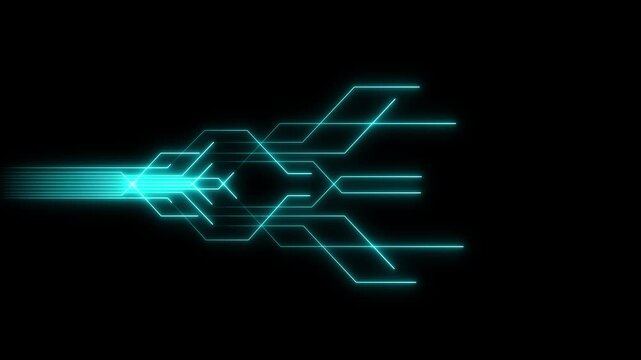 Glowing straight neon laser line animation moving horizontally from right to left on a black screen with futuristic light streak effects.4k Animation 4k video...