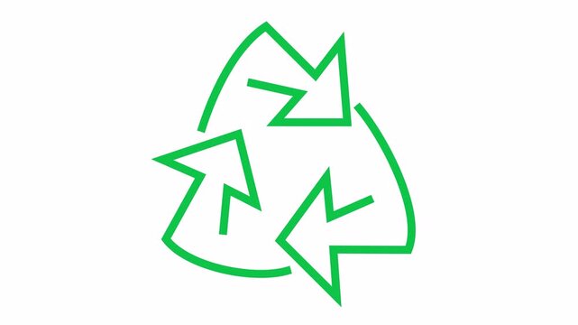 Recycling symbol concept with green rotating arrow line art icon cartoon animation. Eco-friendly loop with a minimalist sustainability and waste management symbol in a transparent background.