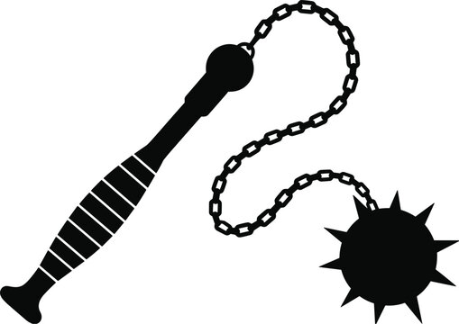 Black Silhouette of a Medieval Flail Weapon historical