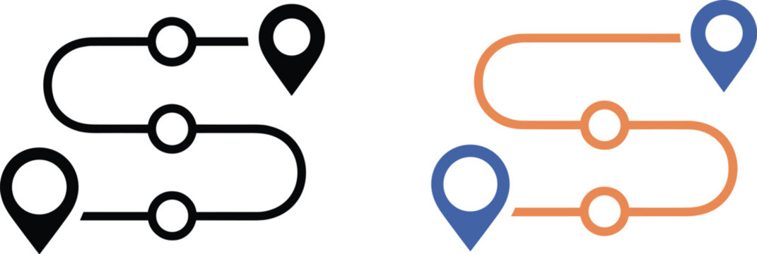 Route Map Icons Black and Color illustration vector