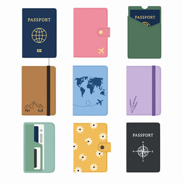 colorful travel passport cover designs and journal illustrations