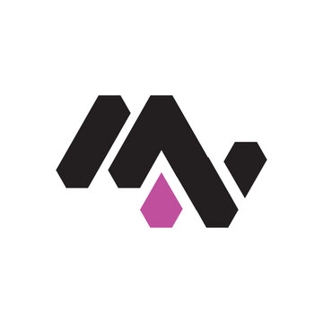 This is a flat logo design of an initial MN in abstract geometric way. The design looks nice in bright pink neon color and black on a white background.