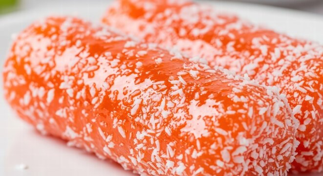 Cham Cham sweet delicacy covered in desiccated coconut, a popular Indian dessert