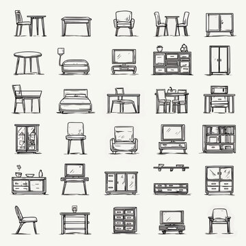 Furniture icons in line style.