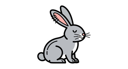 Obraz premium Cute gray rabbit vector, cartoon bunny illustration, pink nose, simple animal design, clip art