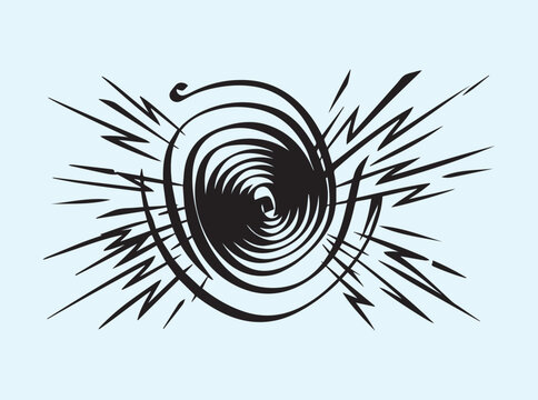 Minimal black icon illustrating high intensity spiral force for industrial science educational materials and commercial equipment testing and safety demonstrations