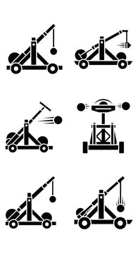 Catapult Icons: Siege Weapon, Medieval Machine, Projectile Launcher