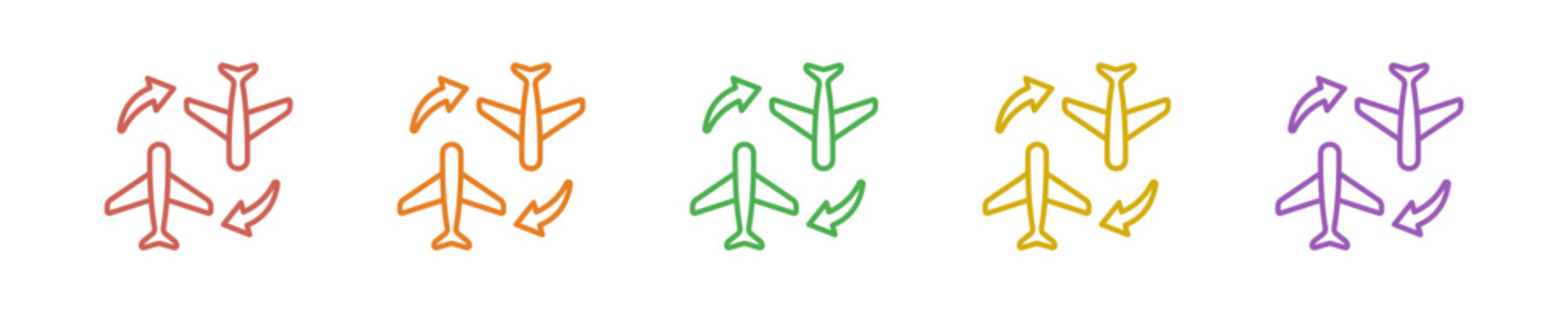 Flight Transfer Icon Set Multiple Style Collection. Vector Illustration Concept Designed In Line Colorful Style