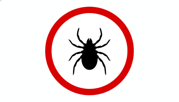 Tick, no tick, warning sign, vector icon, pest control symbol, bug, prohibited