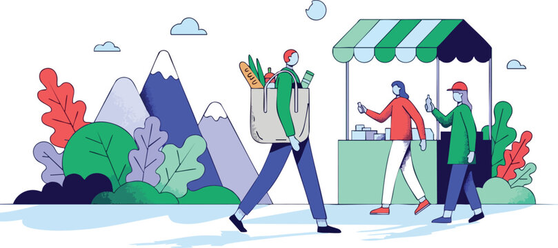 Sustainable shopping with canvas tote bag at outdoor farmers market