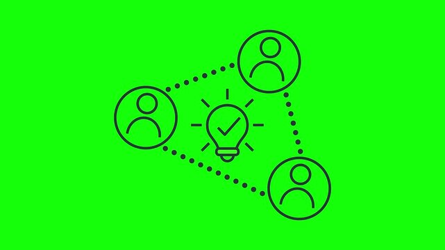 People Connected to Lightbulb - Collaboration and Idea Exchange Animation 4K