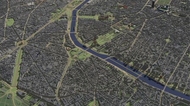 3D looped animation of city - Paris France