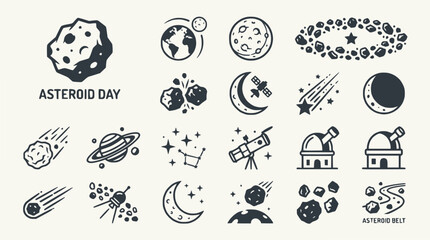 Asteroid Day Icons: Space, Planets, Stars, Astronomy, Celestial Bodies, Cosmos © Senja