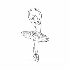 Elegant ballerina in tutu performing ballet pose on pointe shoes in line art style with ballet dancer classical dance performing arts ballerina