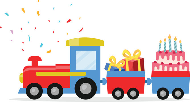 Festive Toy Train with Gifts and Cake