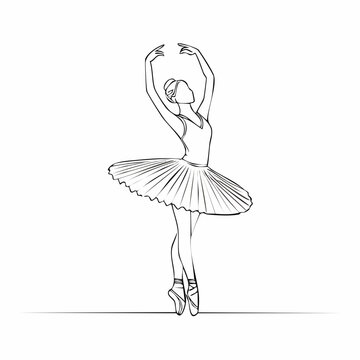 Elegant ballerina in tutu performing ballet pose on pointe shoes in line art style with ballet dancer classical dance performing arts ballerina
