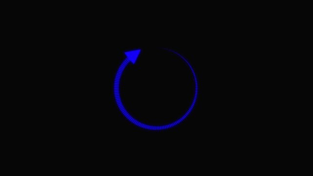 Loop animation of Cycle diagram icon made of an arrow on black background .White circular arrow appears. back up reload rotation line icon upload icon animation.