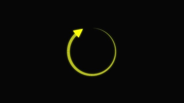 Loop animation of Cycle diagram icon made of an arrow on black background .White circular arrow appears. back up reload rotation line icon upload icon animation.