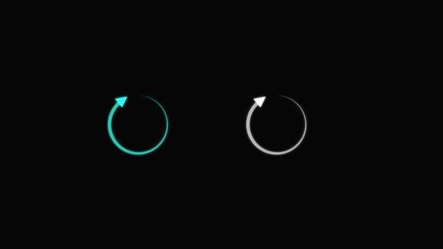 Loop animation of Cycle diagram icon made of an arrow on black background .White circular arrow appears. back up reload rotation line icon upload icon animation.