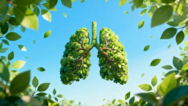 Lungs shaped as tree with green leaves