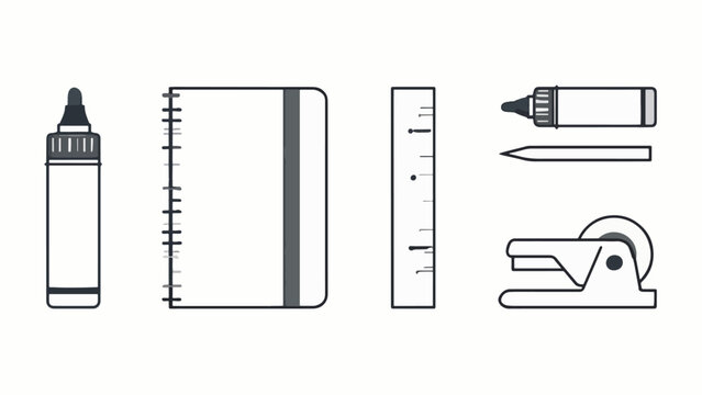 Office supplies on white background.