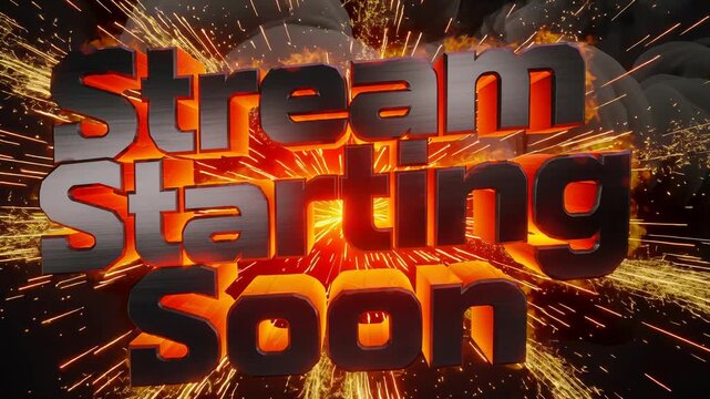 Dynamic bold metallic text animation with vibrant streaming effects for video intros and live stream starting soon