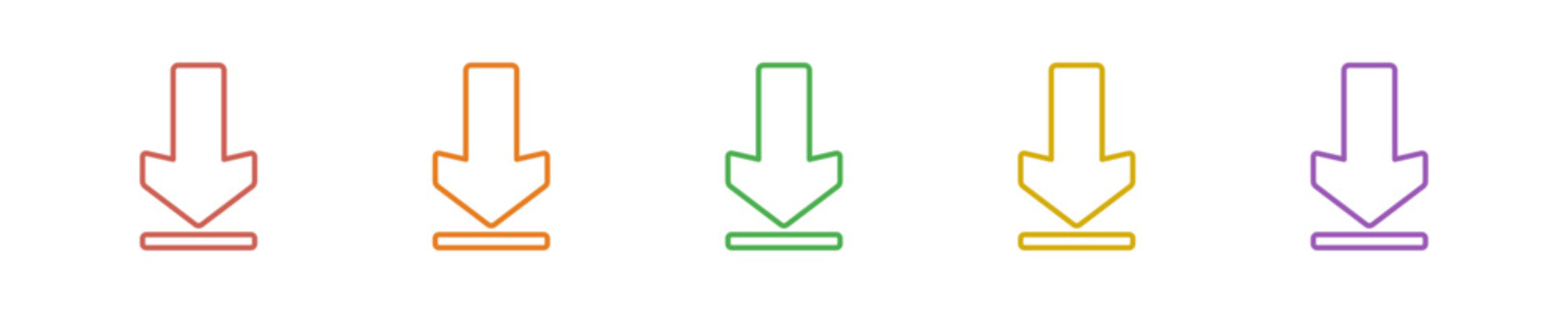Downward Icon Set Multiple Style Collection. Vector Illustration Concept Designed In Line Colorful Style