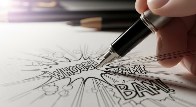 Comic Book Art - Pen Drawing Action Words.