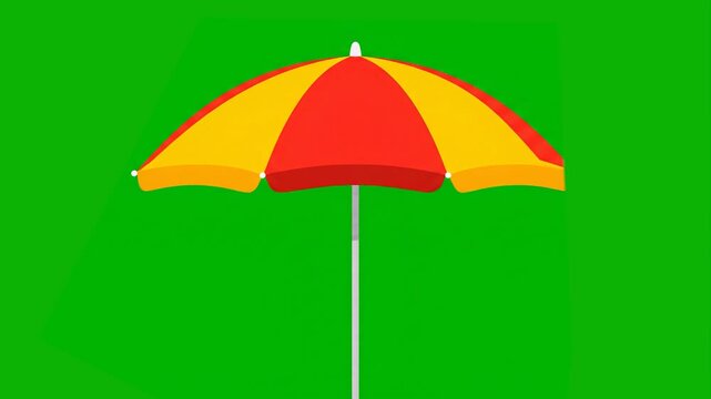 A flat-style 2D animated transition showing a striped beach umbrella gradually opening up to its full size. Perfect for summer promotions, travel transitions, and vacation-themed motion graphics requi