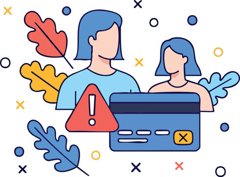 Flat vector illustration of payment declined error with characters